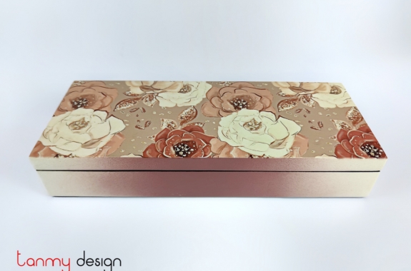 Rectangular lacquer box with rose pattern 12*30 cm